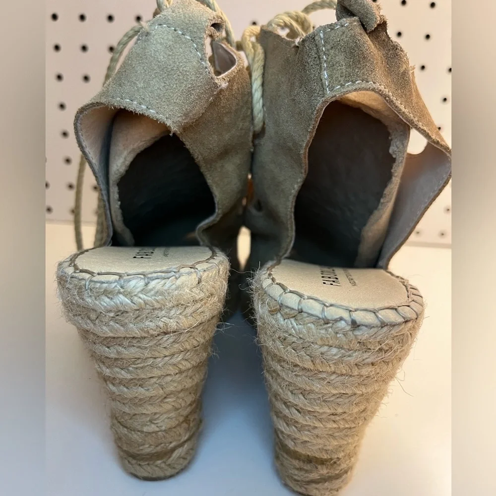 Fabiolas Tan Lace Up Cut Out Wedge Leather Espadrille Sandals